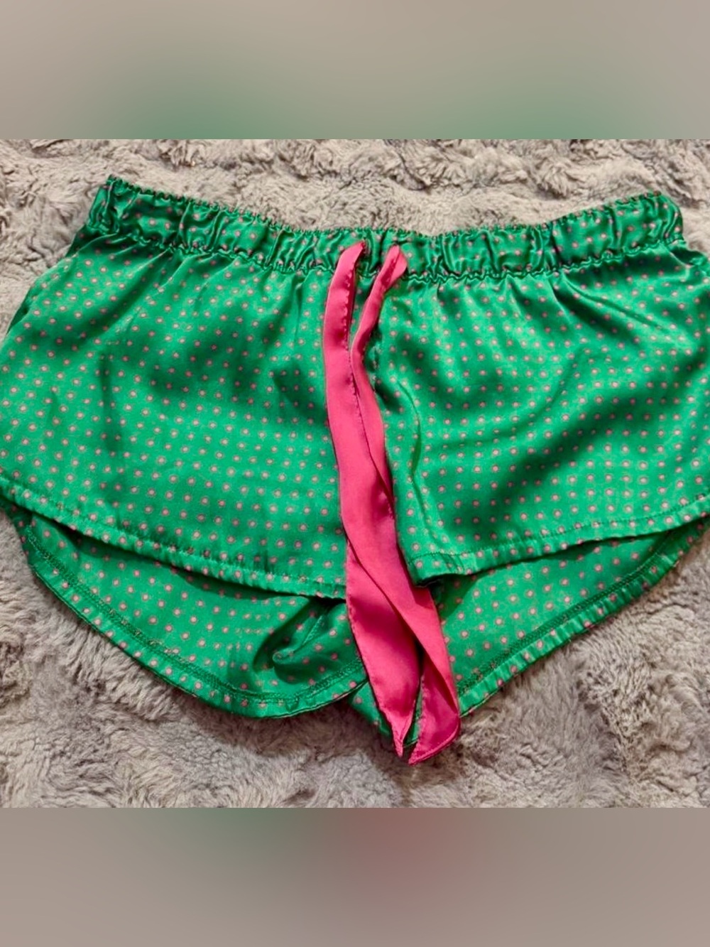 aerie Green Dot Sleep Shorts with Pink Drawstring